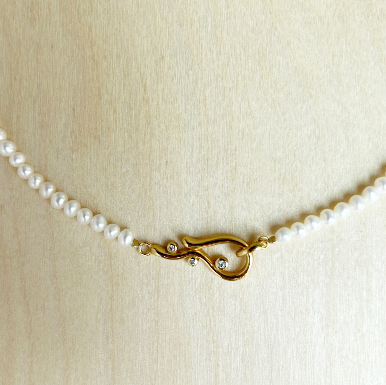 Fresh water seed Pearl Necklace with Stone Hook Detail - SAMPLE SALE