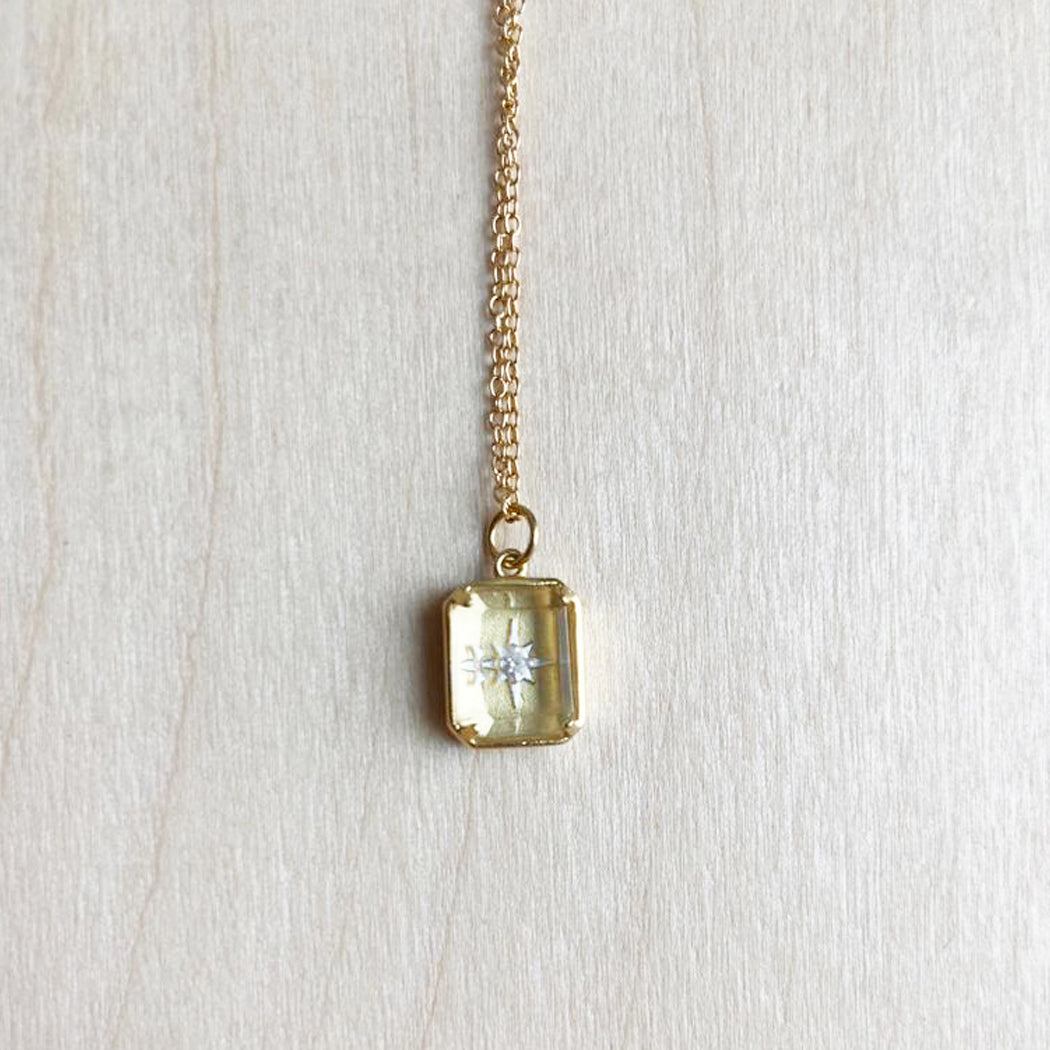 Starburst clear vitrine glass charm necklace - adjustable cable chain